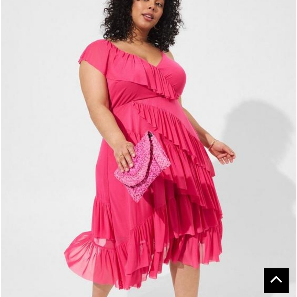 Torrid midi mesh ruffle dress